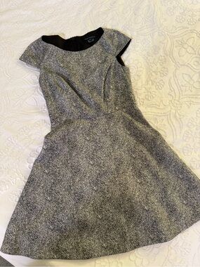 French Connection Gray Textured Cap-Sleeve Fit-and-Flare Mini Dress